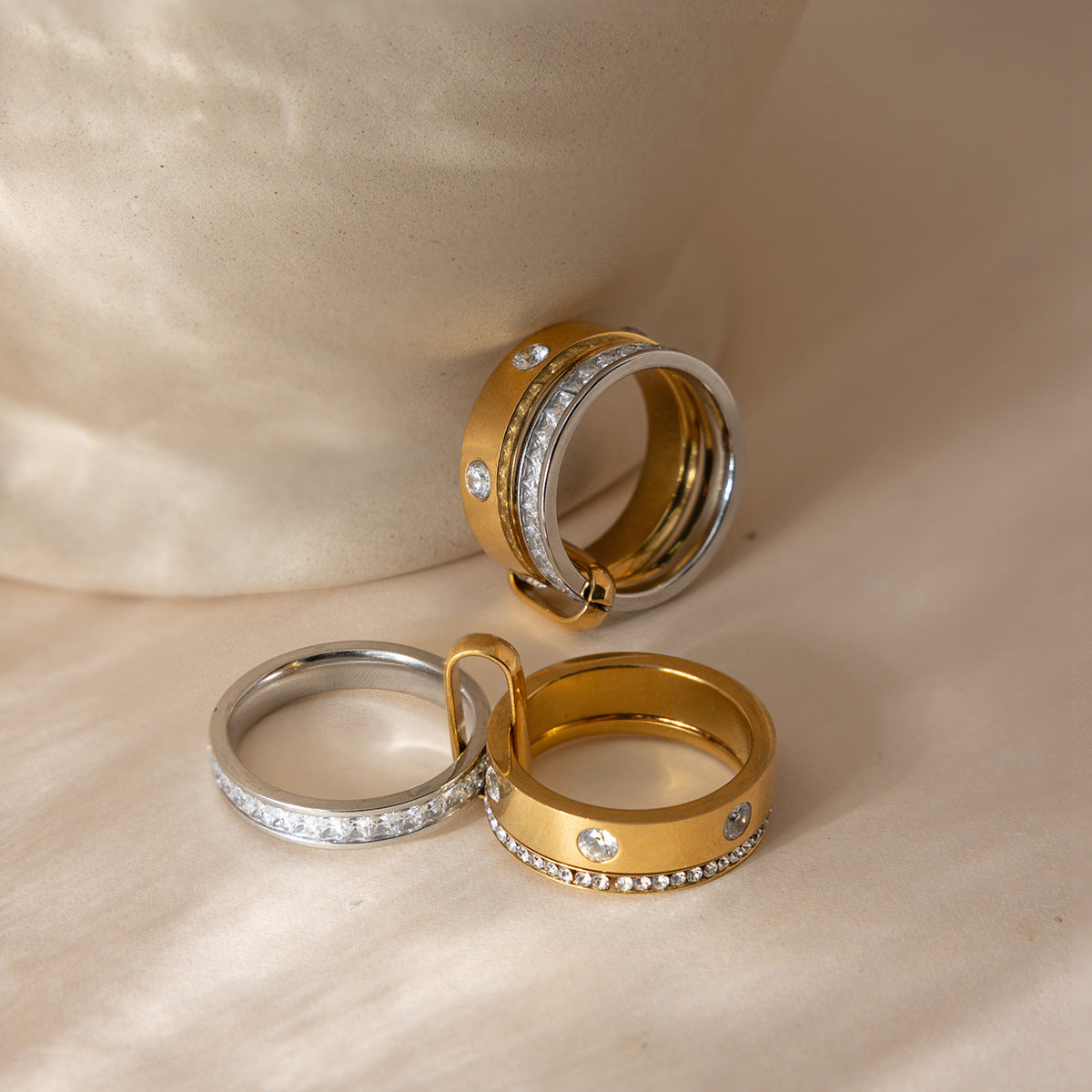 Diamond Twin Light Luxury Niche Design Stainless Steel Color Matching Rings