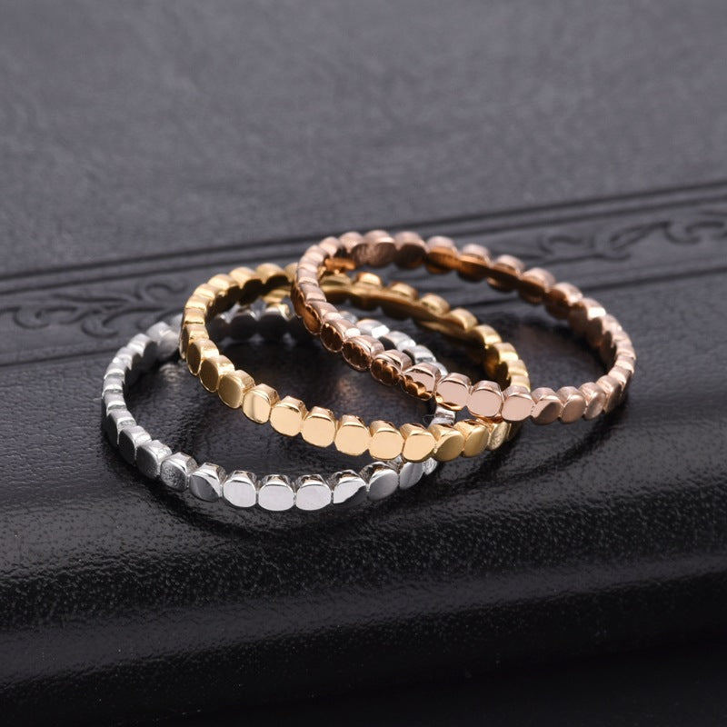 Women's Korean Style Stainless Steel Classic Cut Rings