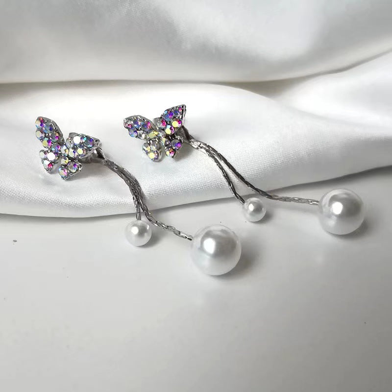 Women's Elegant Flexible Butterfly Long Personality Trendy Pearl Earrings