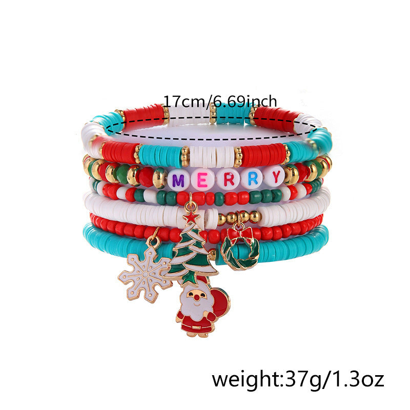 Christmas Female Snowflake Tree Polymer Clay Bracelets