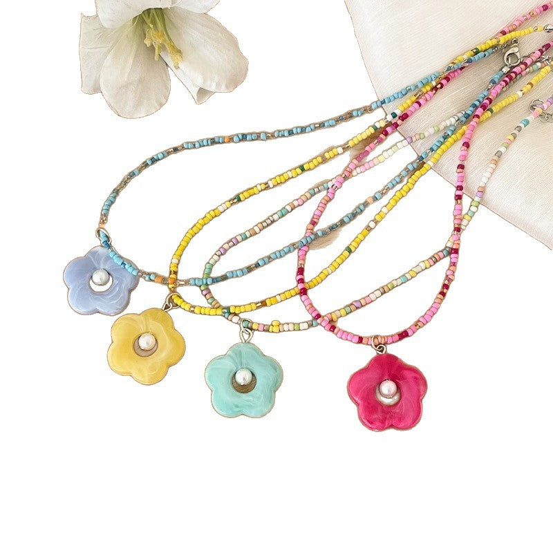Colorful Flower Beads Stringed Female Sweet Cute Necklace