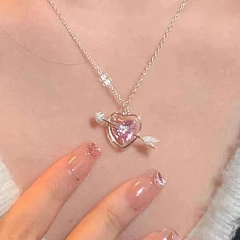 Pink Diamond Cupid Love Female Heart-piercing For The Necklace