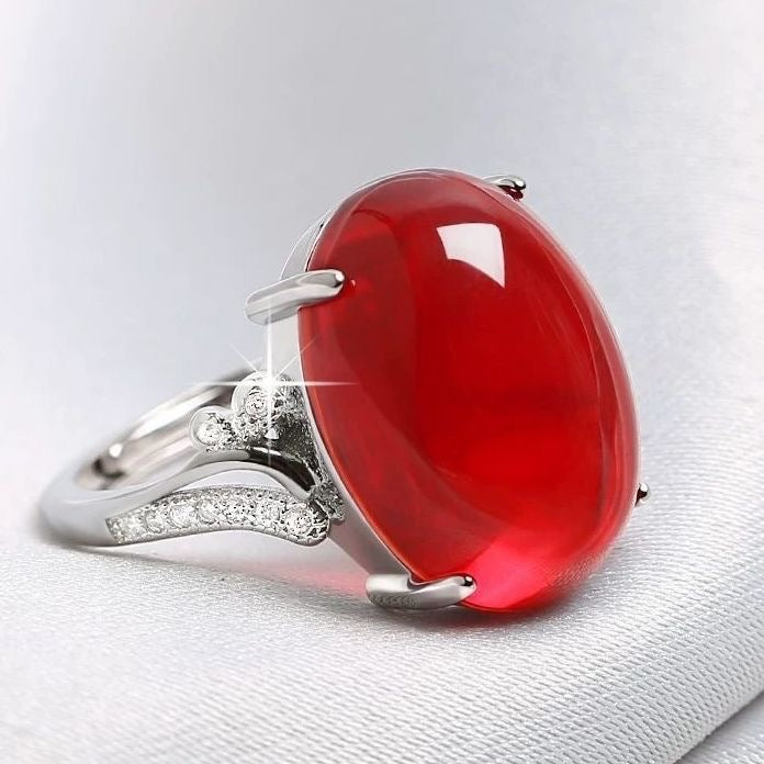 Chalcedony Female Sterling Sier Inlaid Canary Stone Agate Adjustable Ring