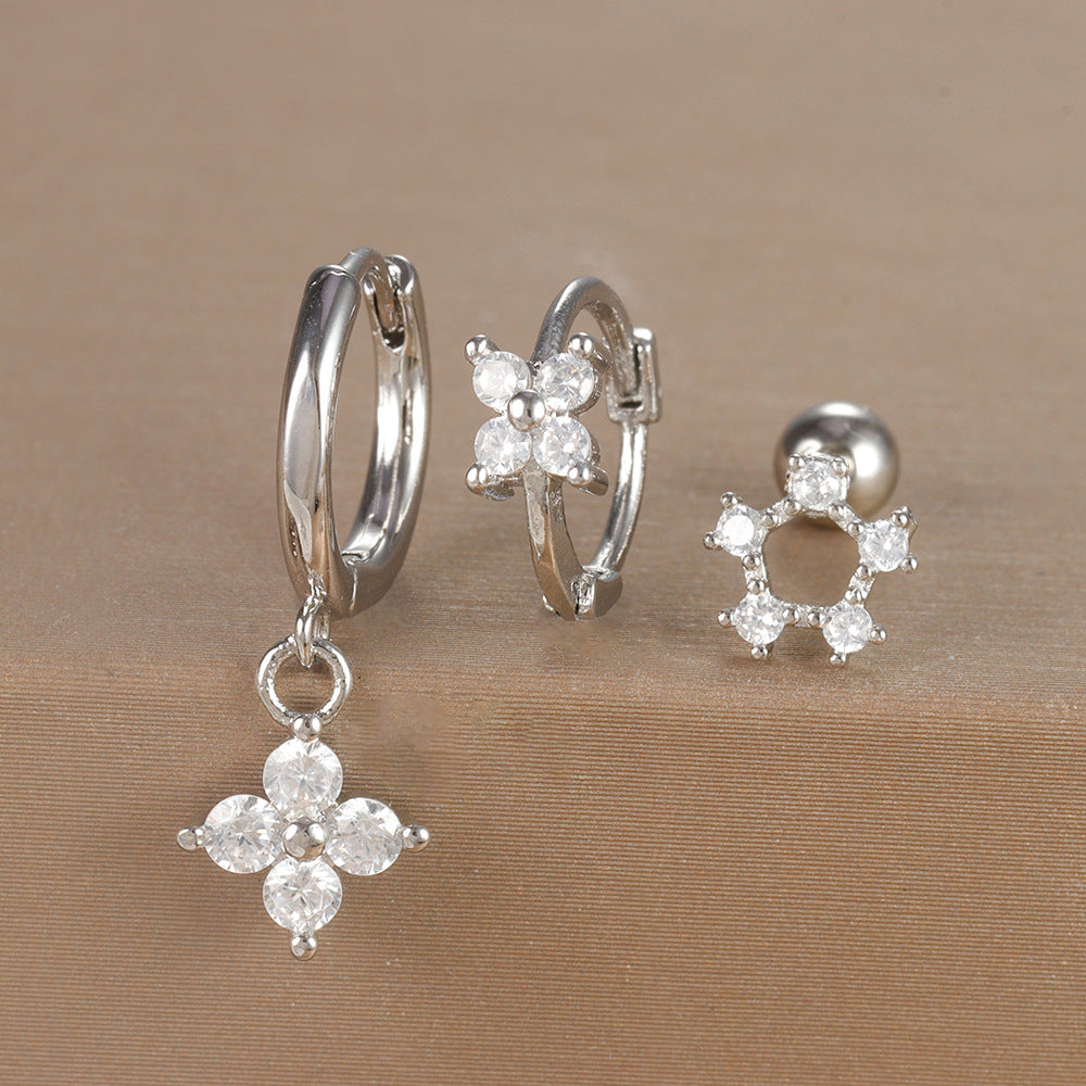 Women's Ear Micro Inlaid Zircon Flower Suit Light Rings