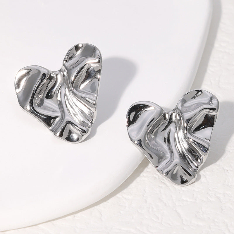 Pleated Simple Sweet Metallic Cold Wind Stud Earrings