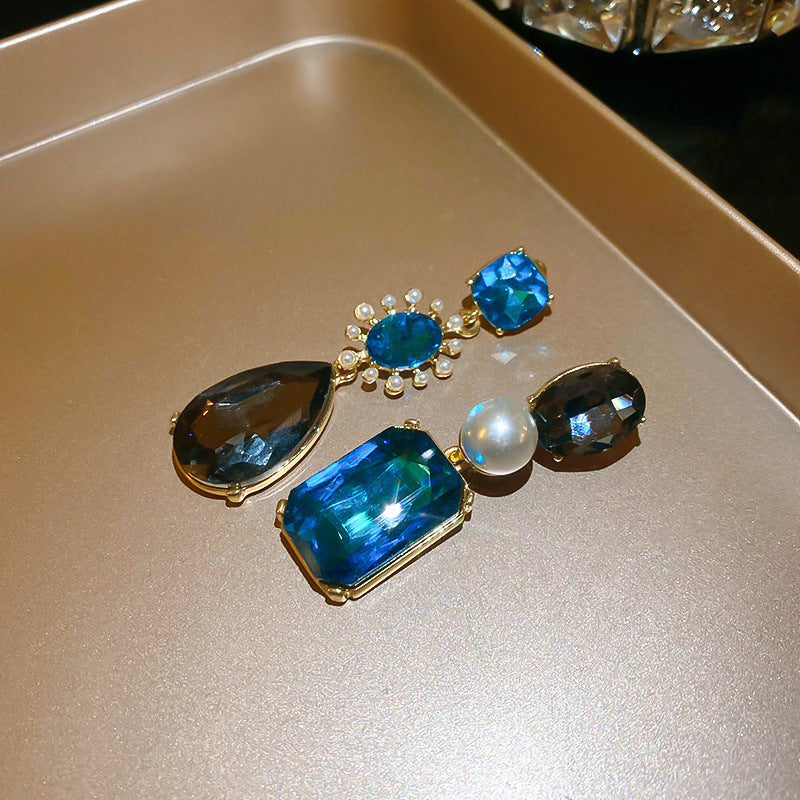 Style Turquoise Blue Diamond Flower Ear Light Luxury Minority Clavicle Necklaces