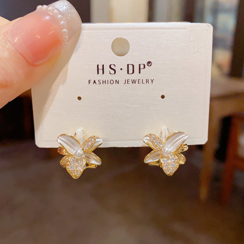Sweet Versatile Zircon Thin Coated Petal Female Niche Unique Earrings