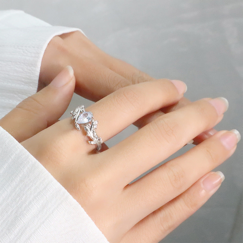 Zircon Twigs Light Luxury Bud Winding Leaves Ancient Charm Temperament Rings
