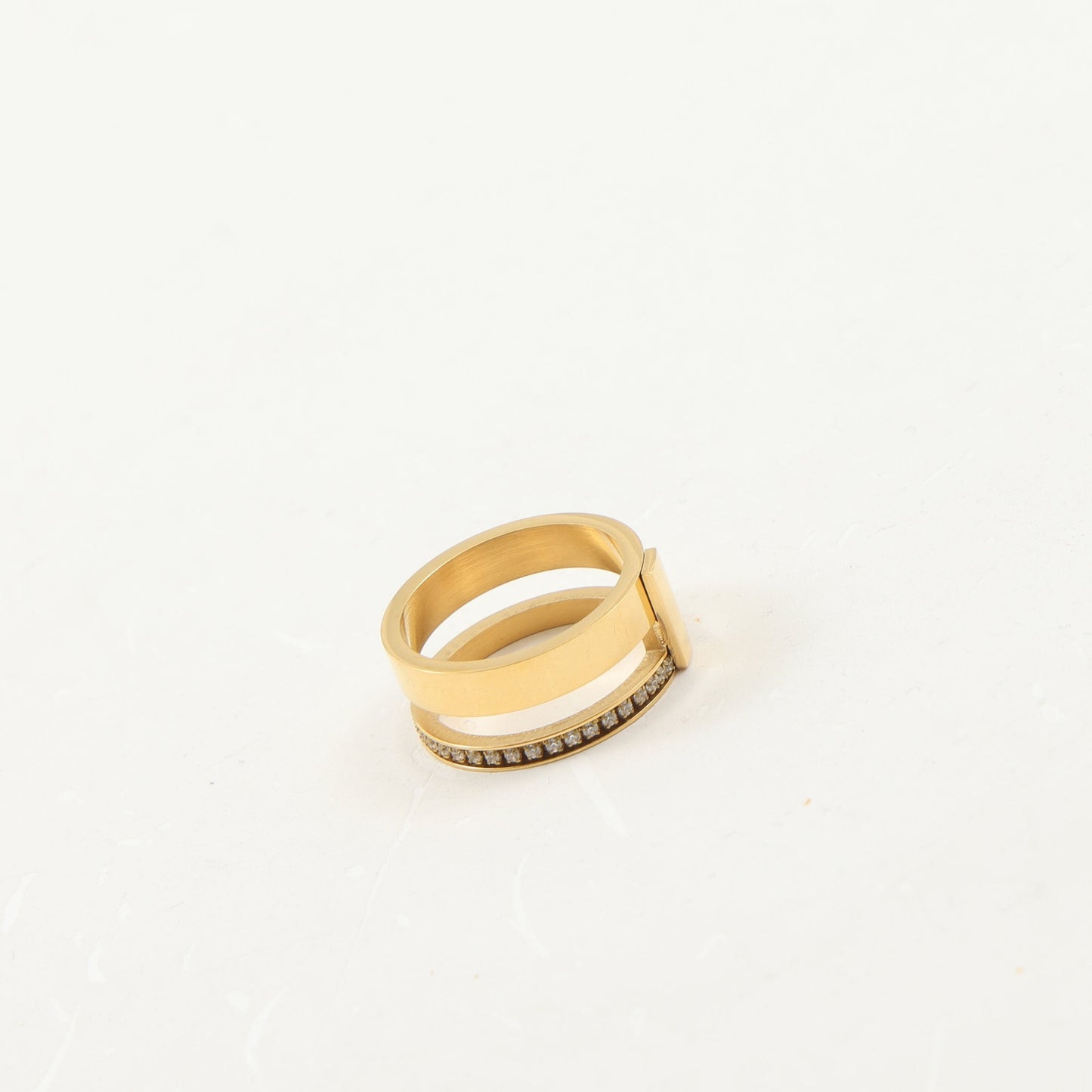 Fake Two-piece Zircon Titanium Steel Gold Rings