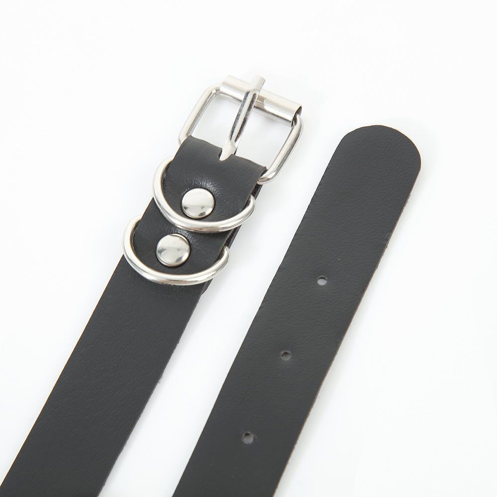 Women's Simple Round Wind Black Punk Leather Alloy Vintage Neck Collar