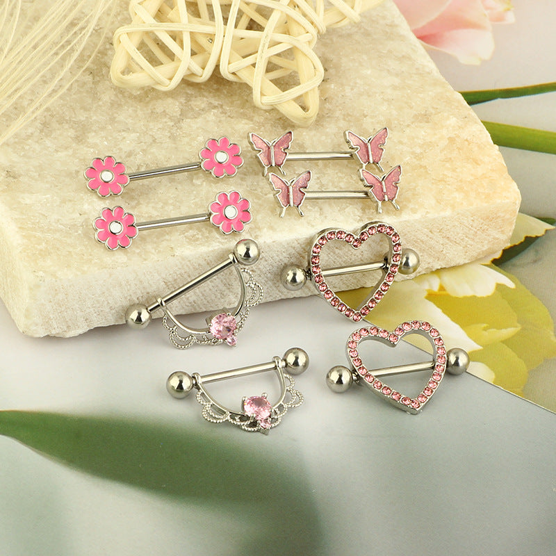 Series Nipple Heart-shaped Chest Stainless Steel Rings
