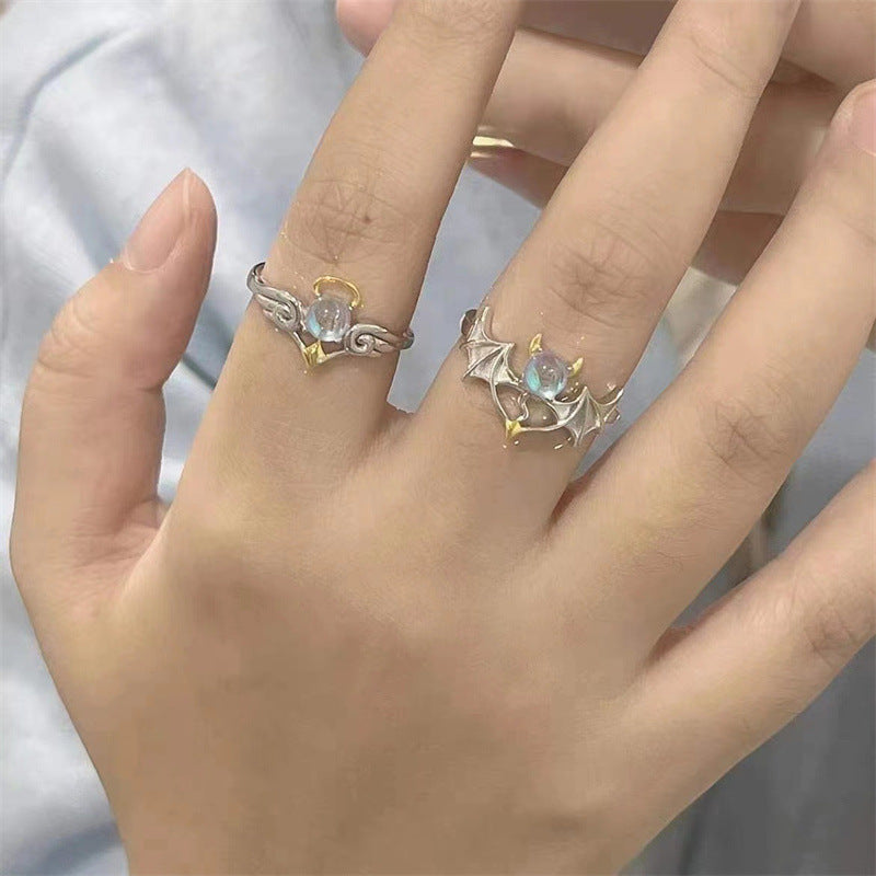 Women's & Men's Creative Angels Demons Moonstone Stylish Opening Adjustable Rings