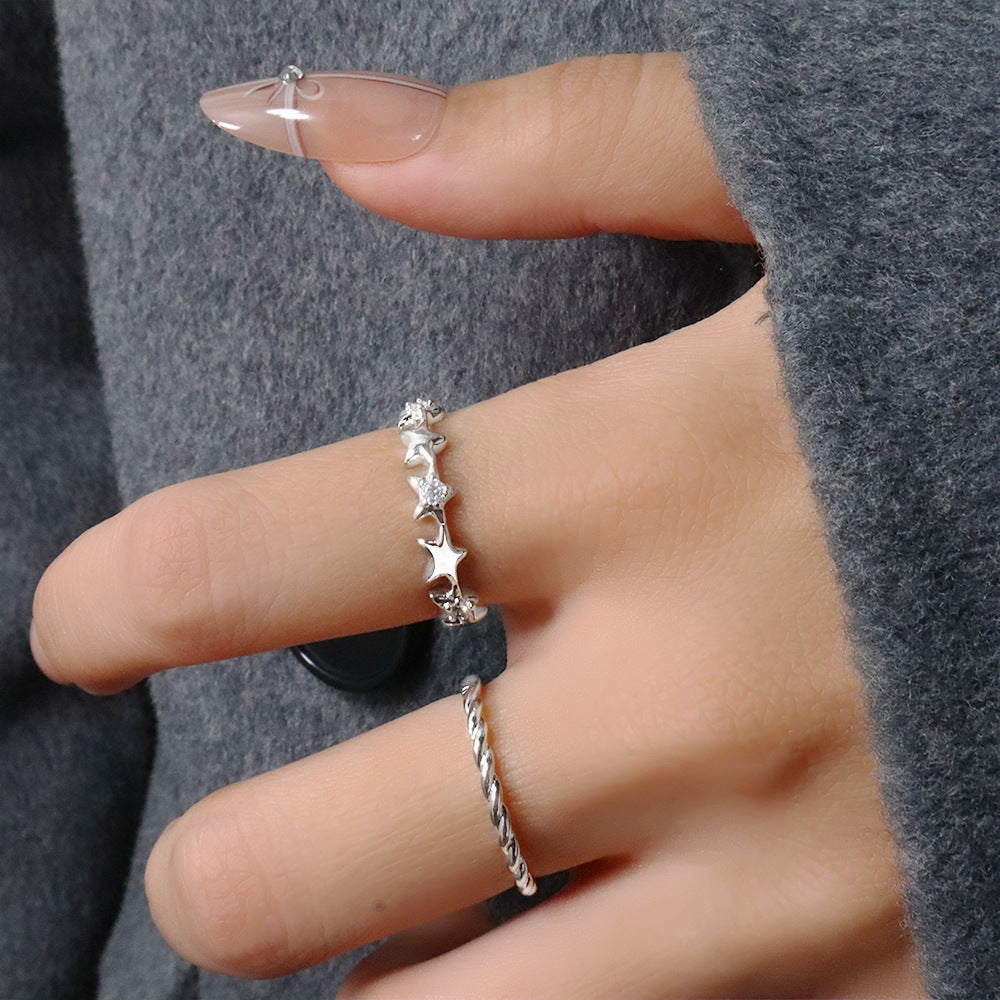 Pentagram Trendy Fashion Commuter Simple Rhinestone Meteor Ring