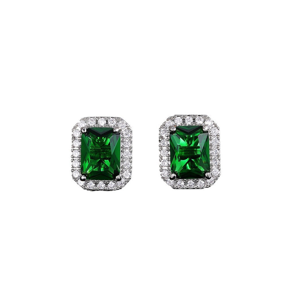 Women's Exquisite Square Ear Full Diamond Inlaid With Green Earrings