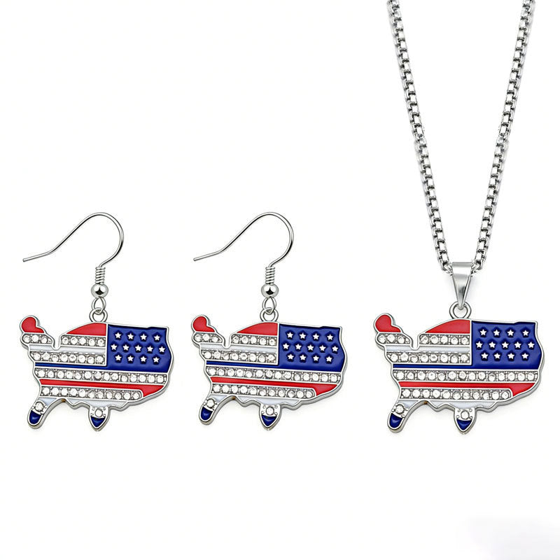 Women's & Men's Independence Day Flag White Red Striped Jewelry Set