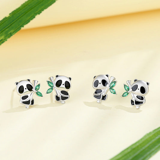 Sier Bamboo Panda Mori Style Petite Earrings