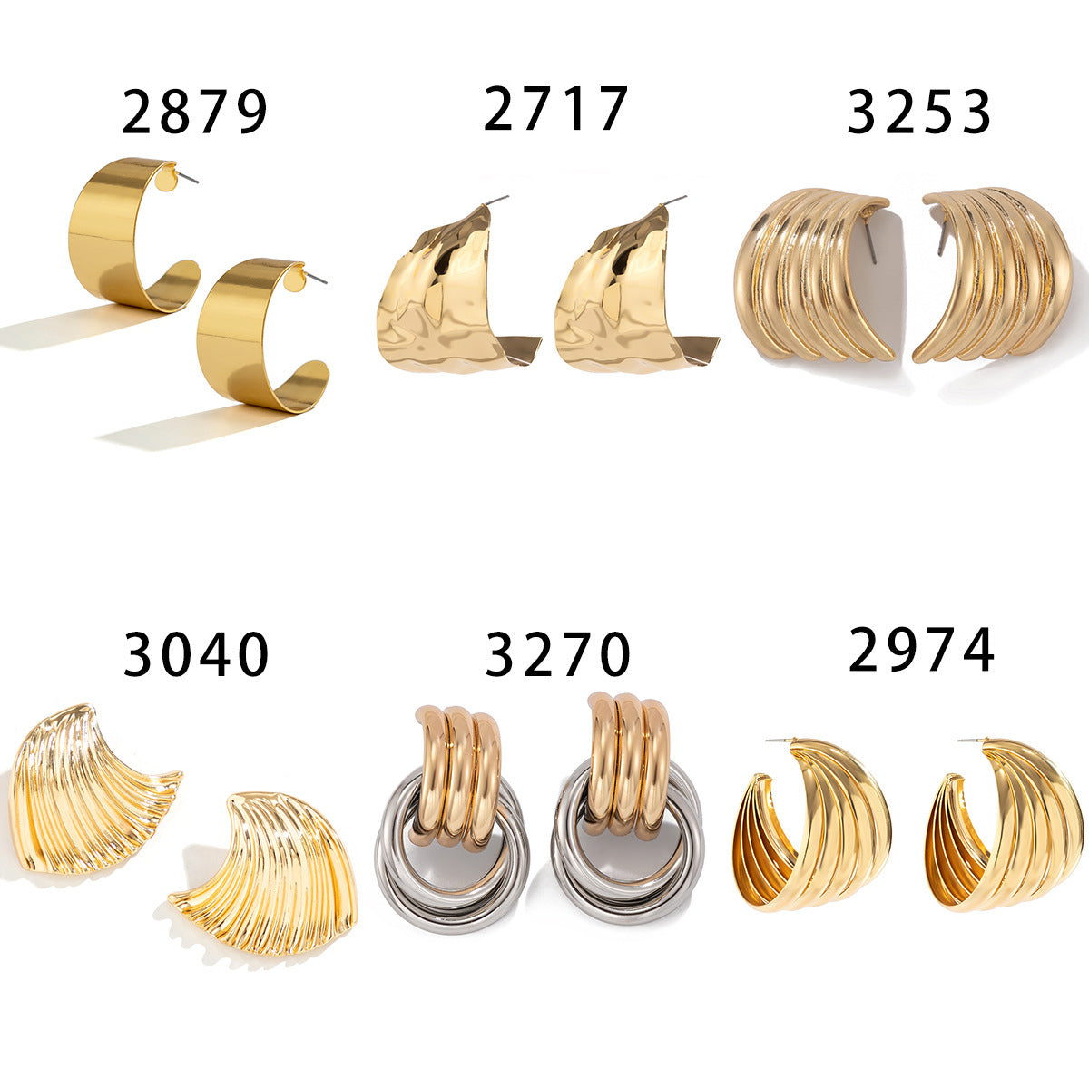 Metal Pleated Exaggerated Irregular Geometric Shaped Stud Earrings