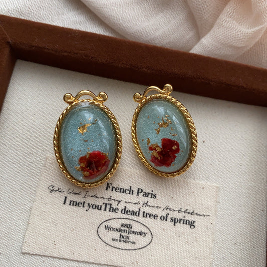 Flower Gold Foil Jelly Glaze Ear Vintage Court Earrings