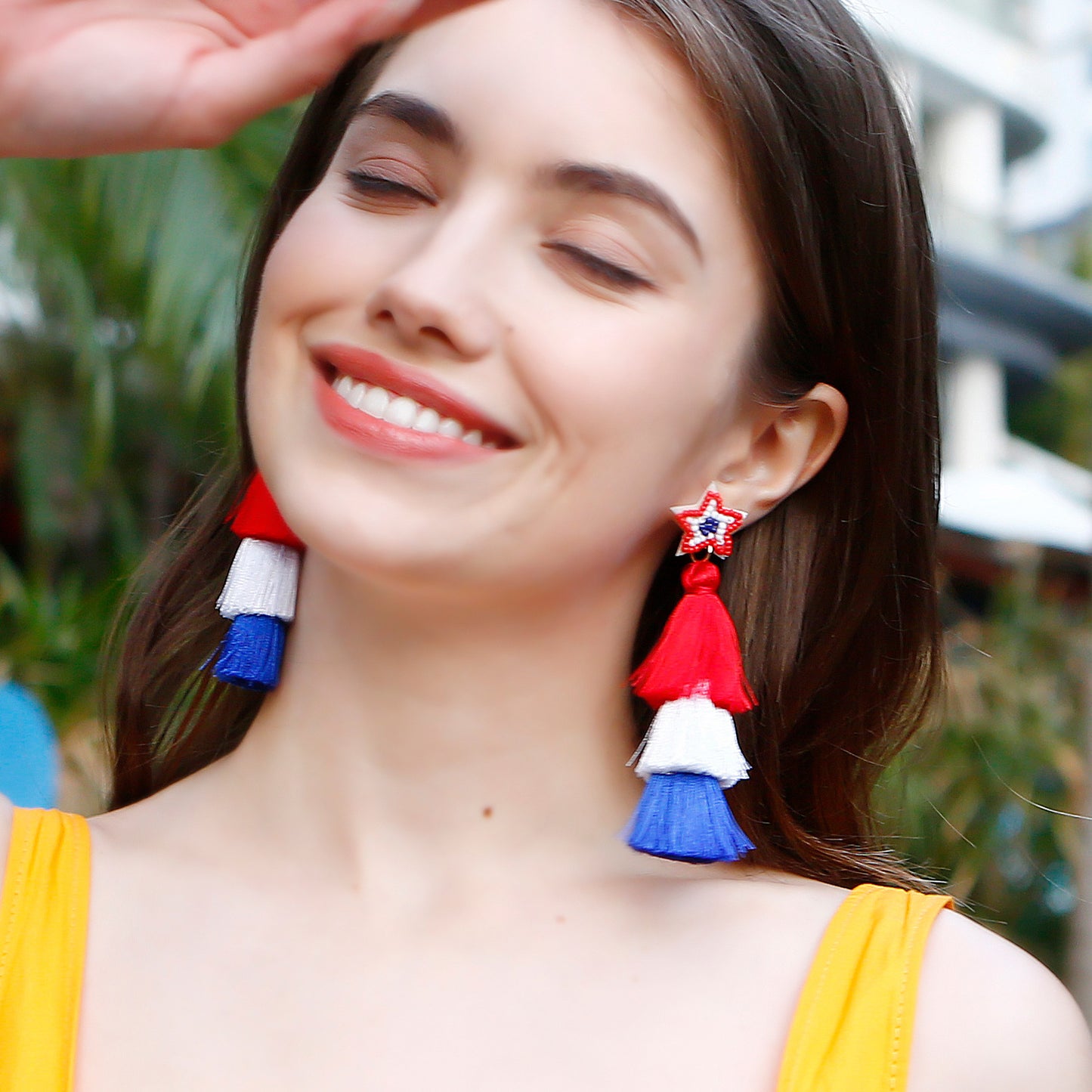 Women's Vintage Flag Ethnic Style Hand-woven Finished Red Blue Earrings