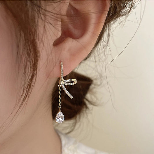 Bow Tassel Fashion Elegant Sier Lady Smart Earrings