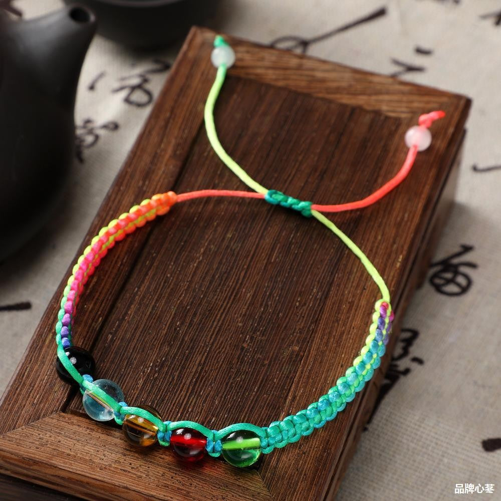 Braided Rope Red Micro Glass Bead Bracelets