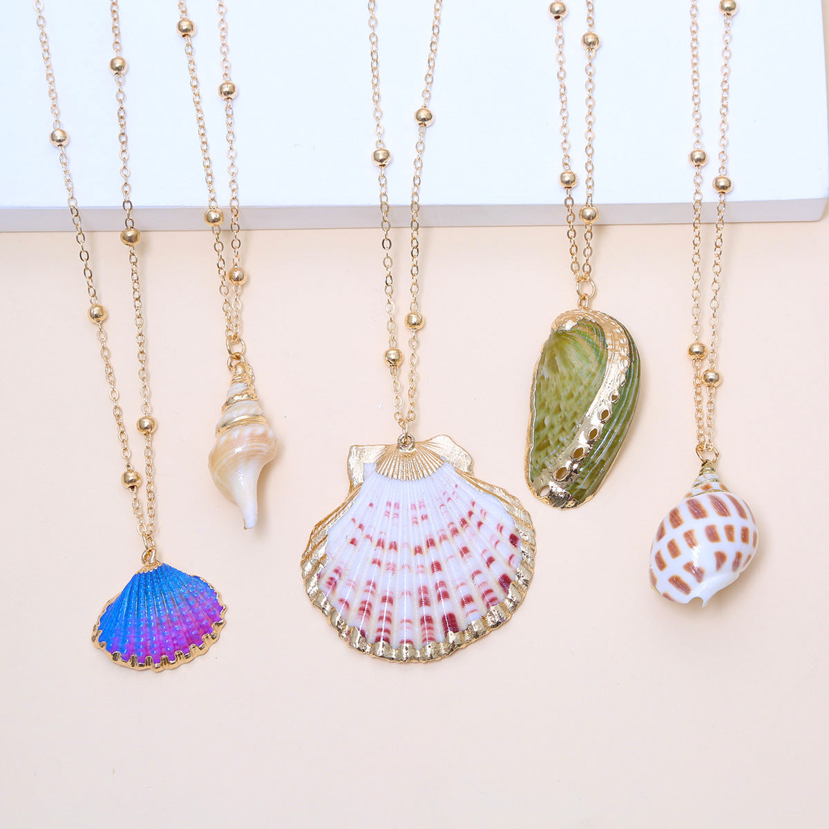 Ball Bead Chain Natural Shell Electroplated Necklace