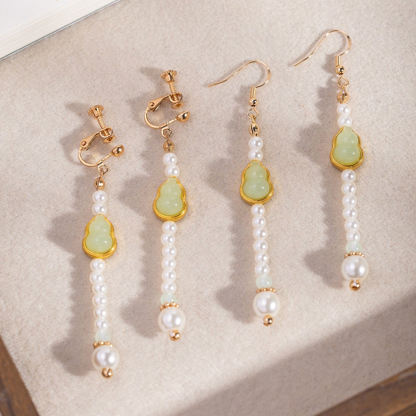 Fortune Gourd Retro Style Pearl Long Eardrop Rings