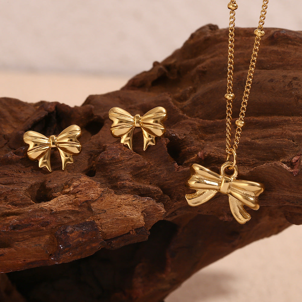 Versatile Niche Advanced Stainless Steel Gold-plated Simple Gold Jewelry Set
