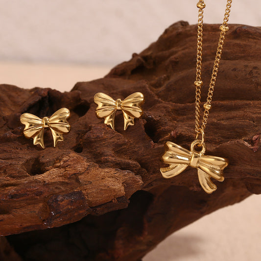 Versatile Niche Advanced Stainless Steel Gold-plated Simple Gold Jewelry Set