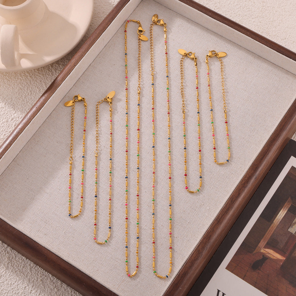 Women's Style Colorful Mini Design Drop Oil Round Bracelets