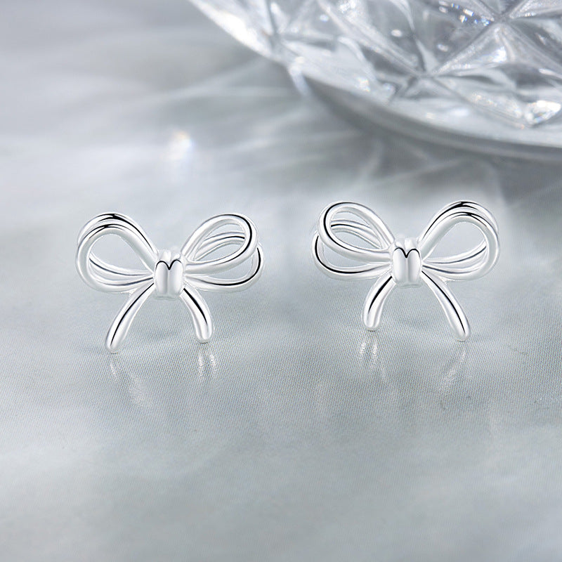Simple Line Double Layer Bow Female Temperamental Minority Design Versatile Earrings