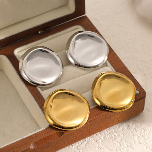 Stylish Glossy Hammered Stainless Steel Female Temperament Irregular With Personality Earrings