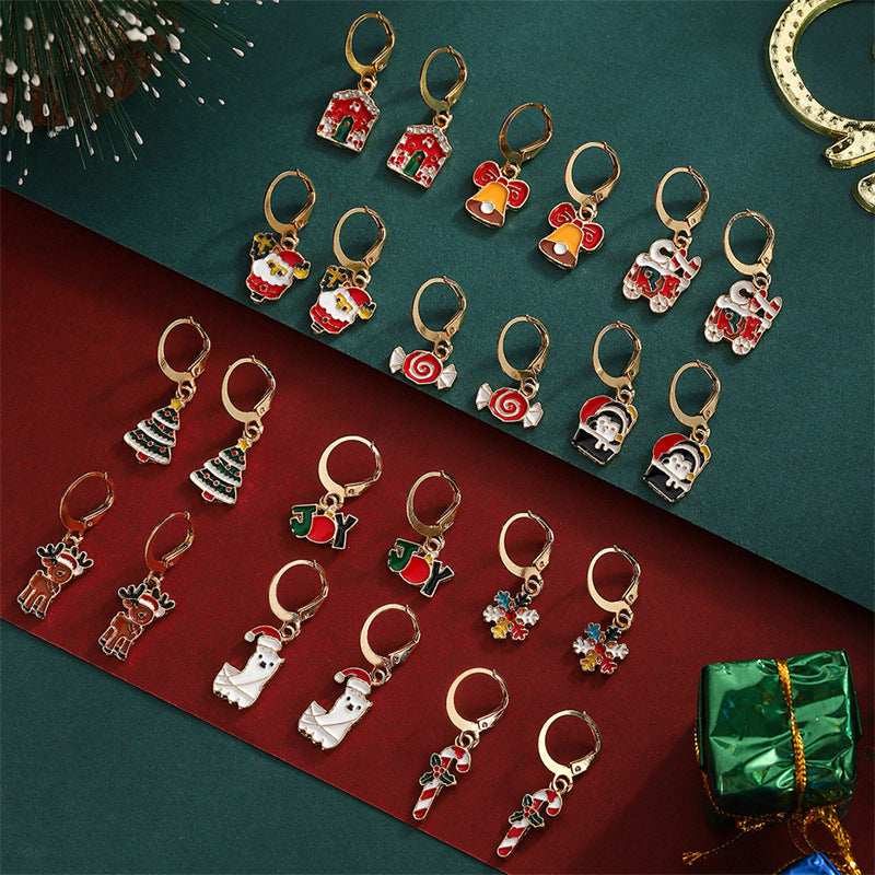 Small Ear Cartoon Christmas Snowman Gift Earrings