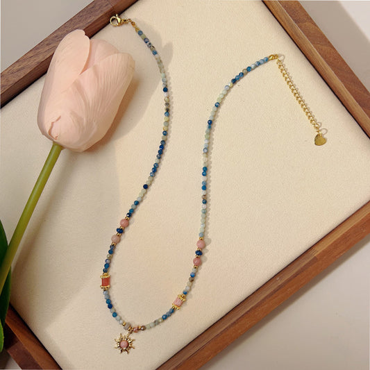 Women's Rhodochrosite Small Sun Natural Stone Beaded Exquisite Sweet Necklace