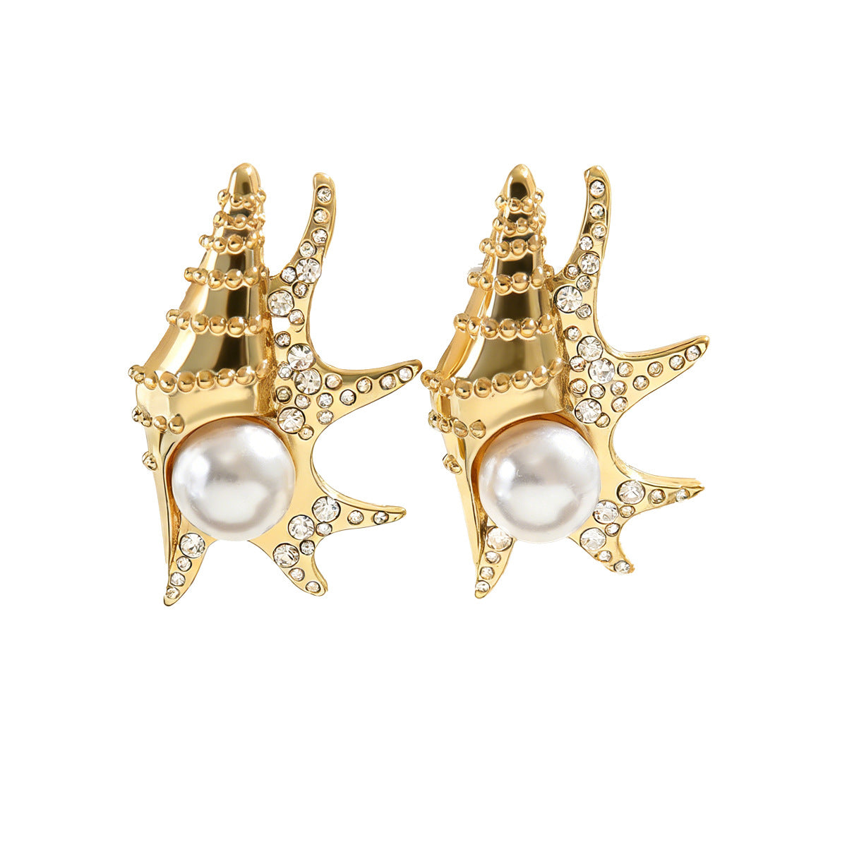 Women's Geometric Conch Design Ocean Style Pearl Earrings