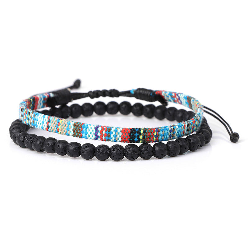Men's Fabric Woven Retro Simple Volcanic Rock Bracelet