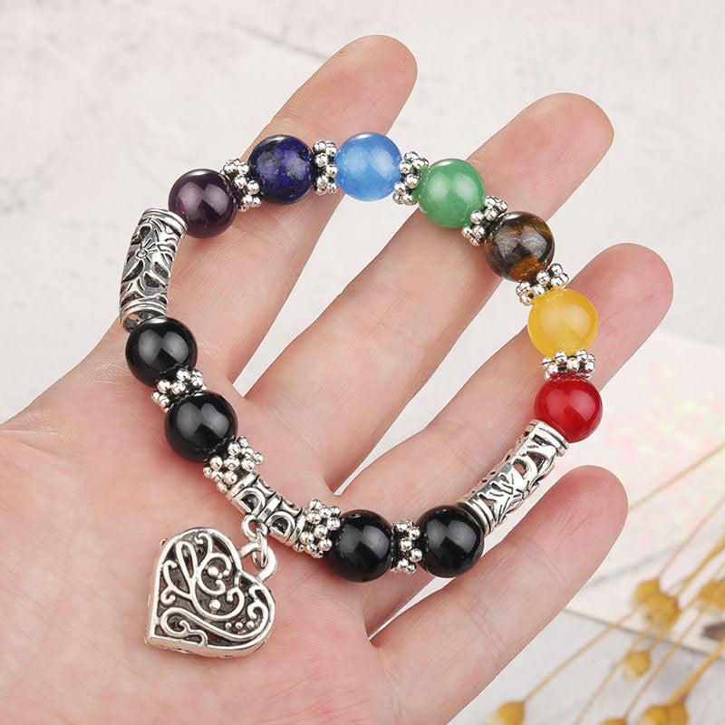Women's & Men's Colorful Volcanic Stone Handmade Beaded Palm Peach Bracelet