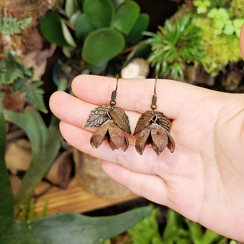 Style Flower Leaf Fruit Creative Long Wooden Natural Earrings