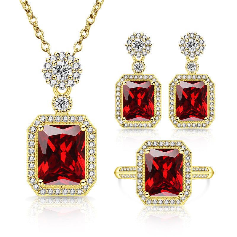 Women's Live Broadcast Eight Hearts Arrows Colored Gems Full Diamond Cube Jewelry Set