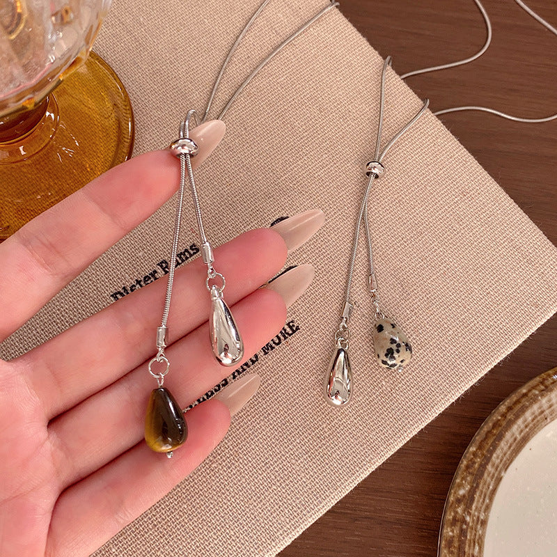 Tigereye Water Drop Pull Female Light Luxury Minority Design Sense Necklace