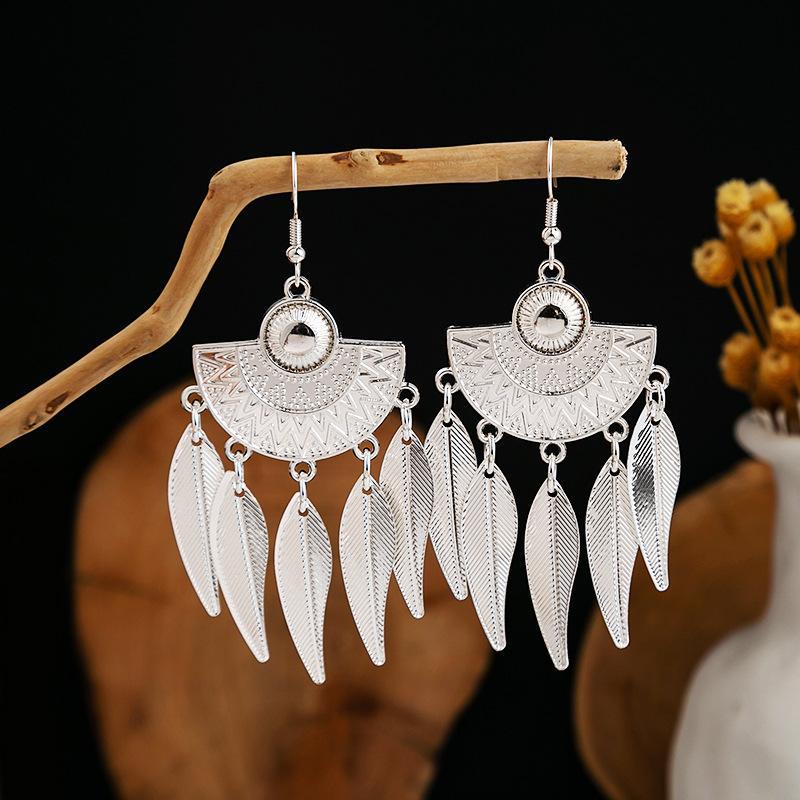Imitation Sier Miao Minority Tourist Attractions Bohemian Exaggerated Long Leaves Earrings