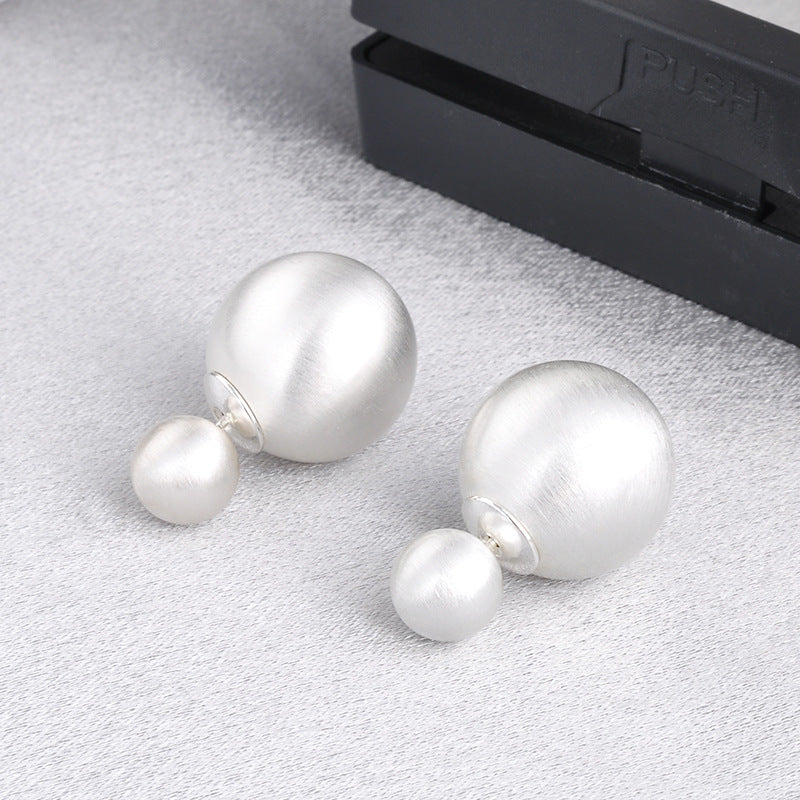 Women's Versatile Personality Metal Brushed Ball Front Rear Affordable Earrings