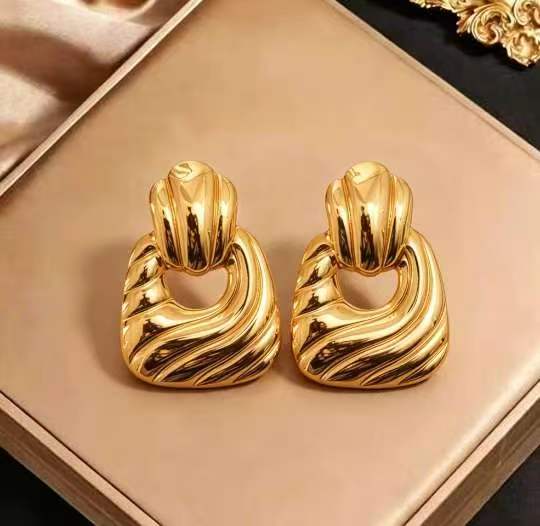 Vintage Stainless Steel Gold Unique Design Earrings