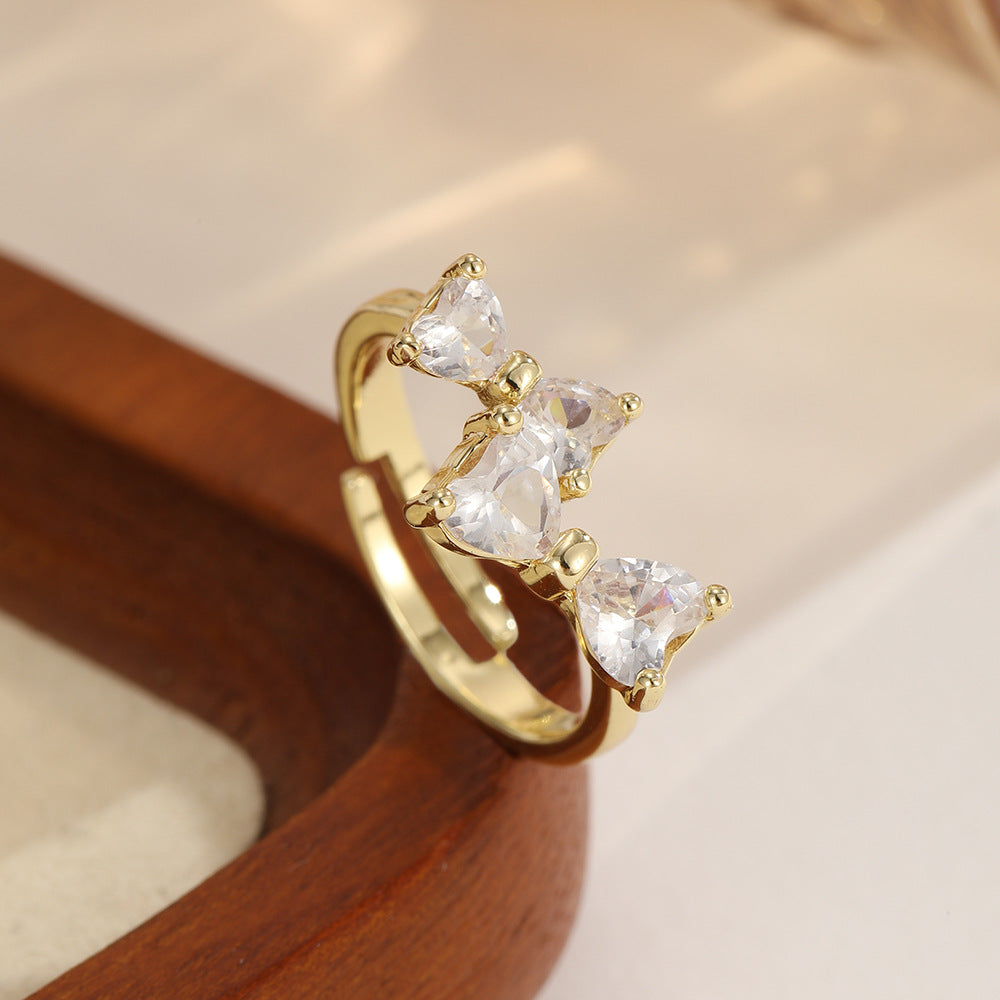 Gold Inlaid Color Zirconium Cold Wind Bow Trendy Grace Open Ring