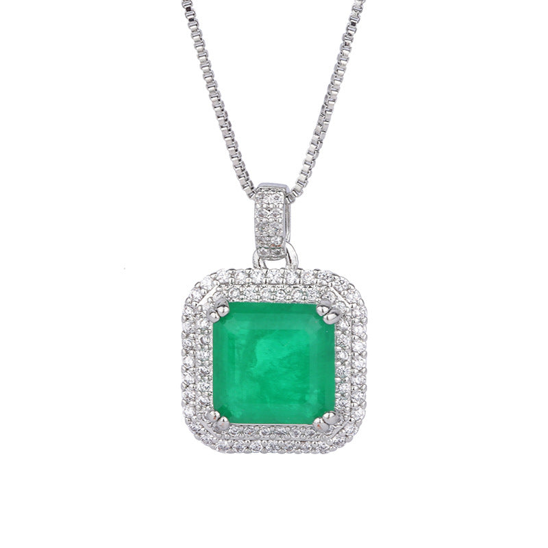 Women's Live Broadcast Micro Rhinestone Artificial Emerald Jewelry Set