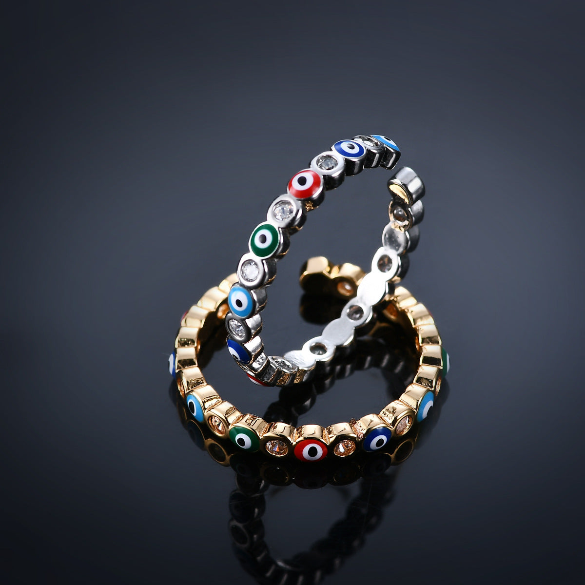 Copper Micro Inlaid White Zircon Colorful Oil Creative Rings