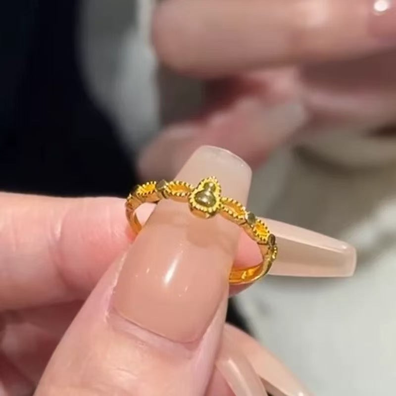 Ancient Gold Hollow Small Gourd Female Chinese Fu Ring