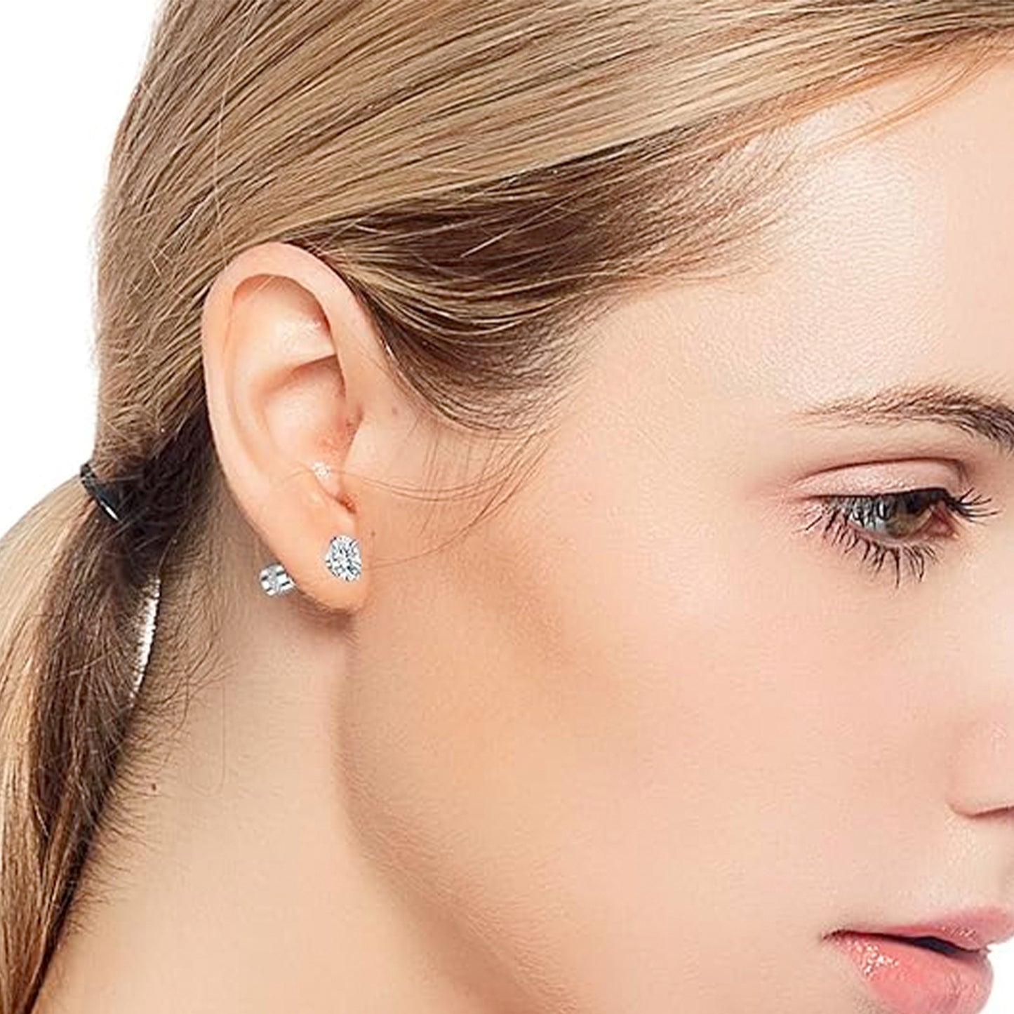 Fashion Stainless Steel Zircon Female Two-headed Double Diamond Titanium Ear Stud Earrings
