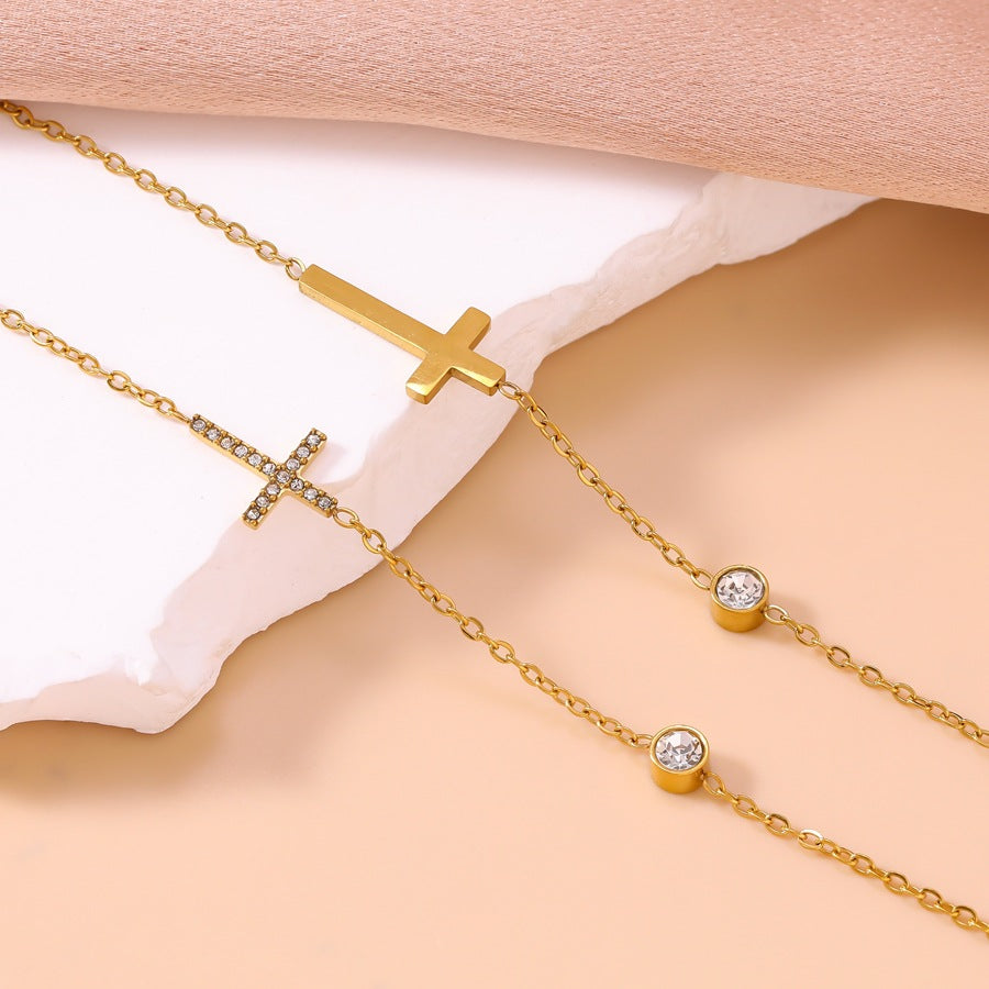 Women's Fashion Stainless Steel Diamond Cross For Simple No Color Bracelet