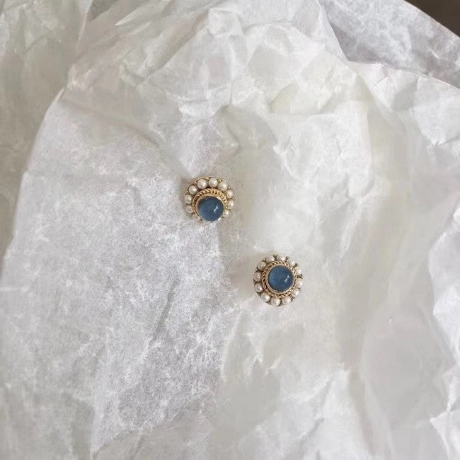 Light Blue Pearl Delicate Temperament Wild Fashion Stud Earrings